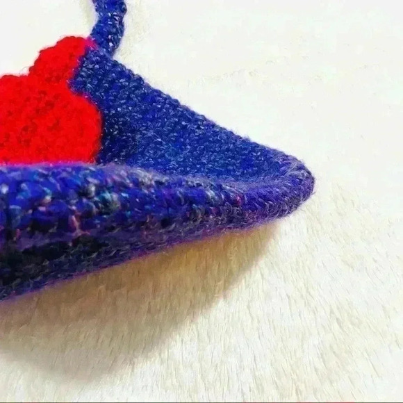 Purple/Red Hand Crocheted Knit Boho Snap Bag Purse - Picture 10 of 14